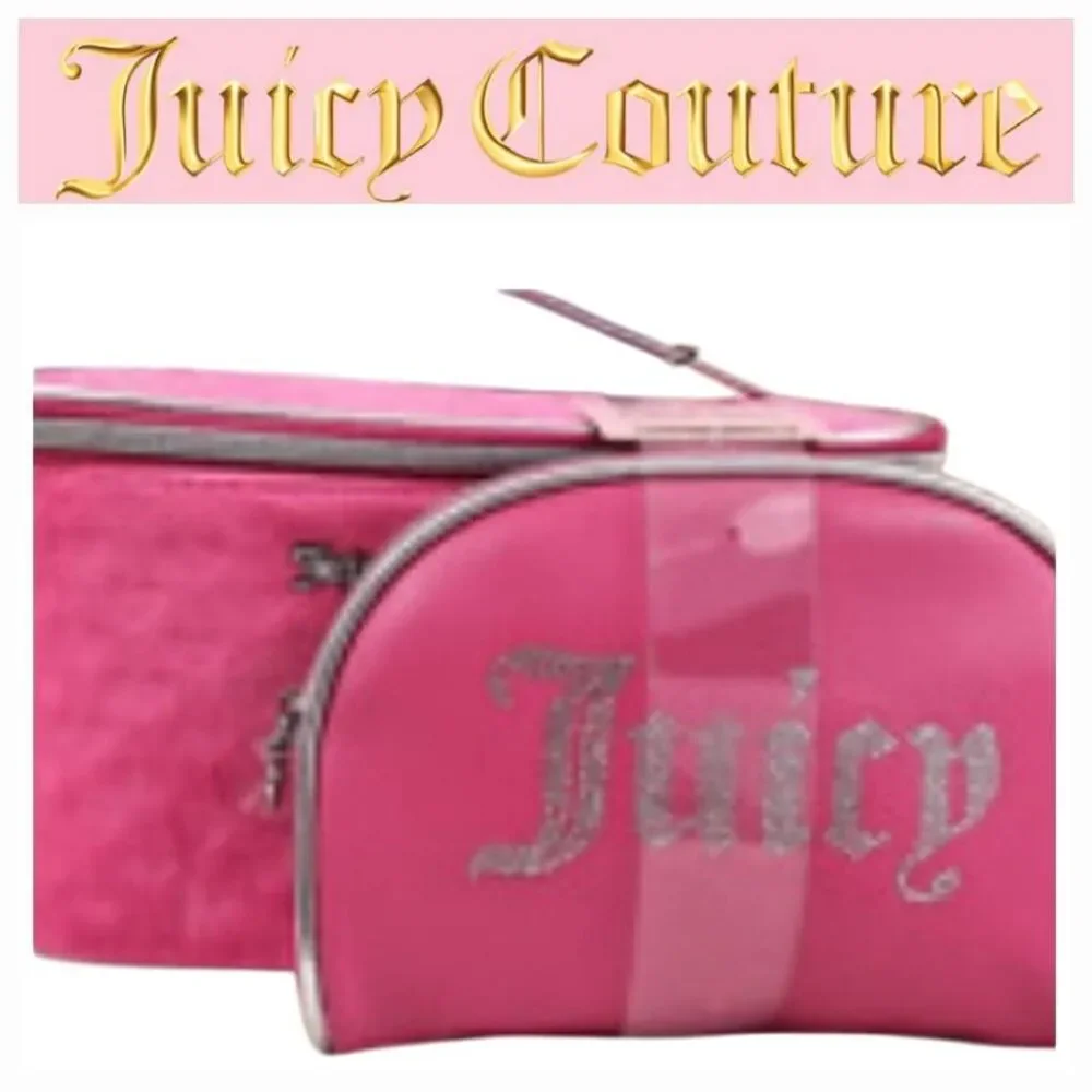 Juicy Couture Rhinestone Logo Heart Printed Velour‎ 2PC Teavel Traincase